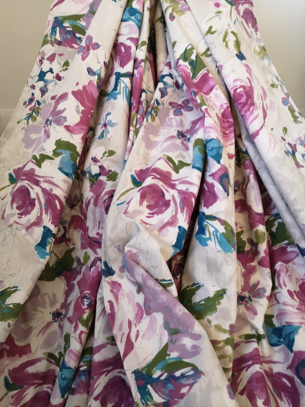 DUNELM FLORAL RING TOP LINED 90" DROP CURTAINS x 66" EACH OR 11FT THE