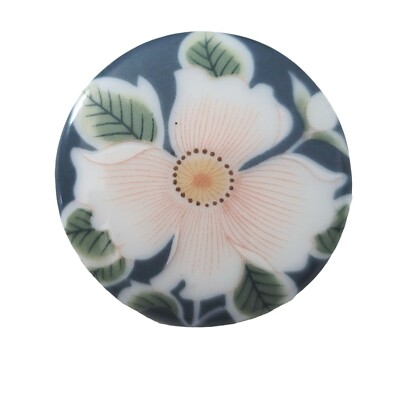 Blue Pink Green Leaf Flower Japan Porcelain Style Round Brooch E72