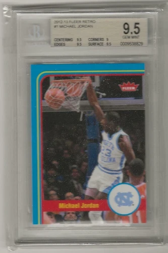 2012-13 FLEER RETRO MICHAEL JORDAN CARD #1 BGS 9.5 UNC TAR HEELS CHICAGO BULLS