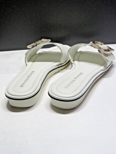 DONALD PLINER ROSEY White Leather Bucket Embellishment Slide Sandals SZ 6.5 M - Picture 5 of 12