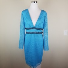 NEW $485 DVF Blue Viera Double V-Neck Lace Dress Size 10