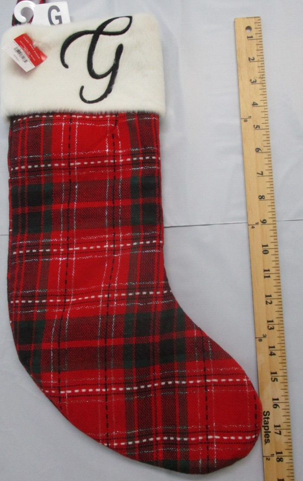 WONDERSHOP TARGET TARTAN RED CHRISTMAS STOCKING LETTER G MONOGRAM RED ...