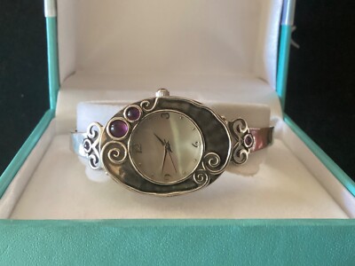QVC Sterling Silver and Garnet, Or-Paz, Artisan Bracelet Watch