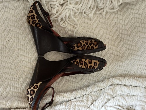 DONALD J PLINER Calf Hair Brown Leather Closed Back Peep Toe Wedge Pumps 6.5 M - 第 5/8 張圖片