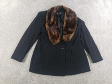Laurel Escada Womens Jacket 42 Black Wool Lined Genuine Fur Trim