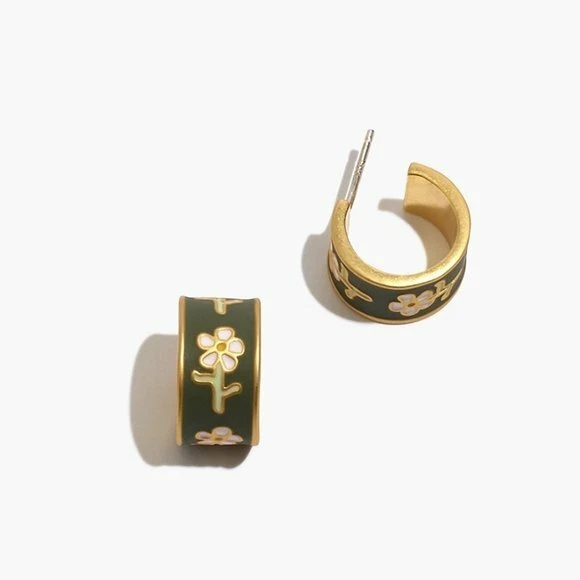 Enamel Daisy Huggie Hoop Earrings