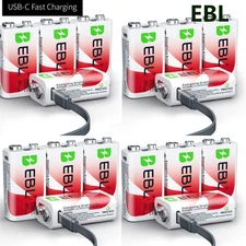 EBL USB 9V Rechargeable Batteries 5400mWh 9 Volt Lithium Battery Pack LOT
