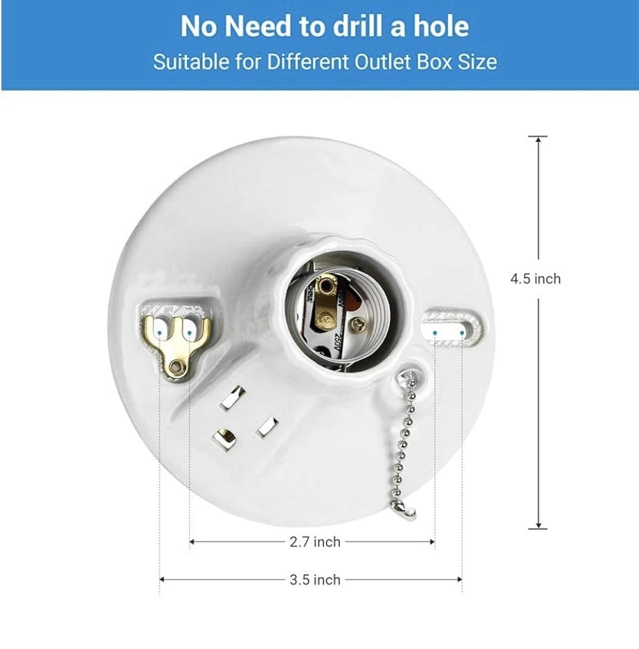 2 Pack  Light Socket with Grounded Outlet, E26/E27 Base - Image 4 of 4