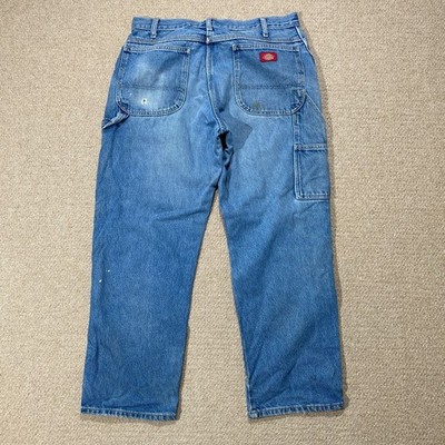 Dickies Carpenter Jeans Herren 34x30 Blau Distressed Heavy Denim Arbeitshose