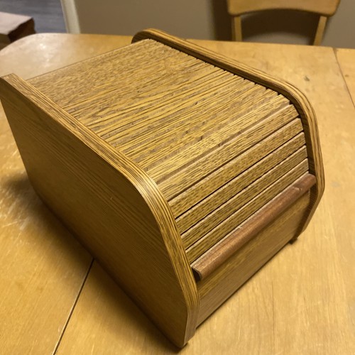 Vtg Roll Top Faux Wood Zip Disk Storage Box Tambour 5.25” Disk office supply