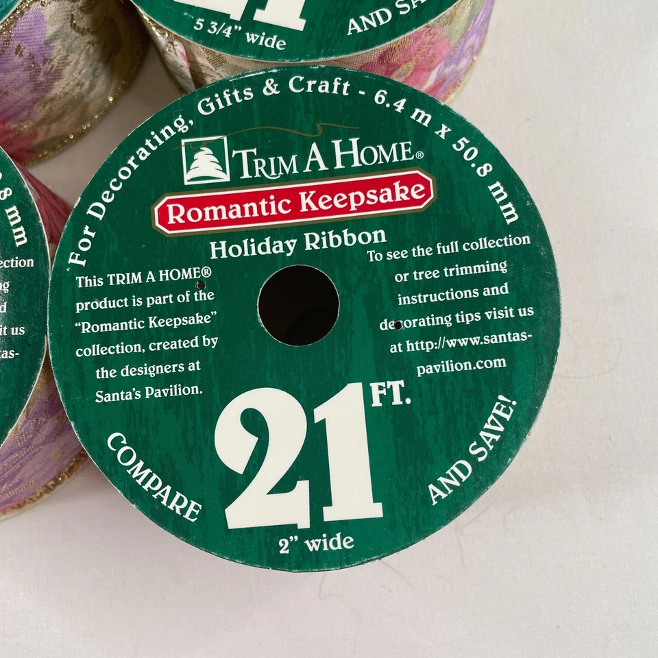 Vtg Floral Kmart Ribbon 4 rolls Romantic Gold Trim 21ft x 2" Timeless Decor - Image 3 of 4