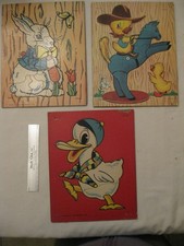 LOT: 5 VINTAGE Frame Tray Inlay Puzzle, 10” x 8” rabbit, duck, chick EASTER