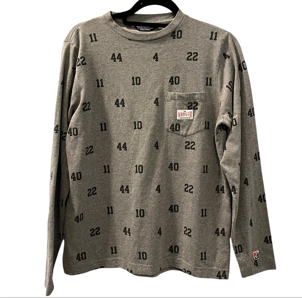 Undefeated Bad Boys Long Sleeve T-Shirt Grey Detroit Pistons Number Pocket Small
