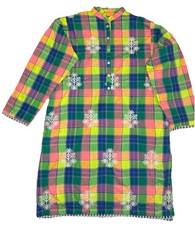 Khaadi Kurta Tunic Womens 12 Pink Multicolor Plaid Embroidered Cotton Colorful