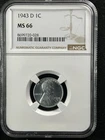 1943-D 1C  Lincoln Wheat One Cent NGC MS66   8699720-028