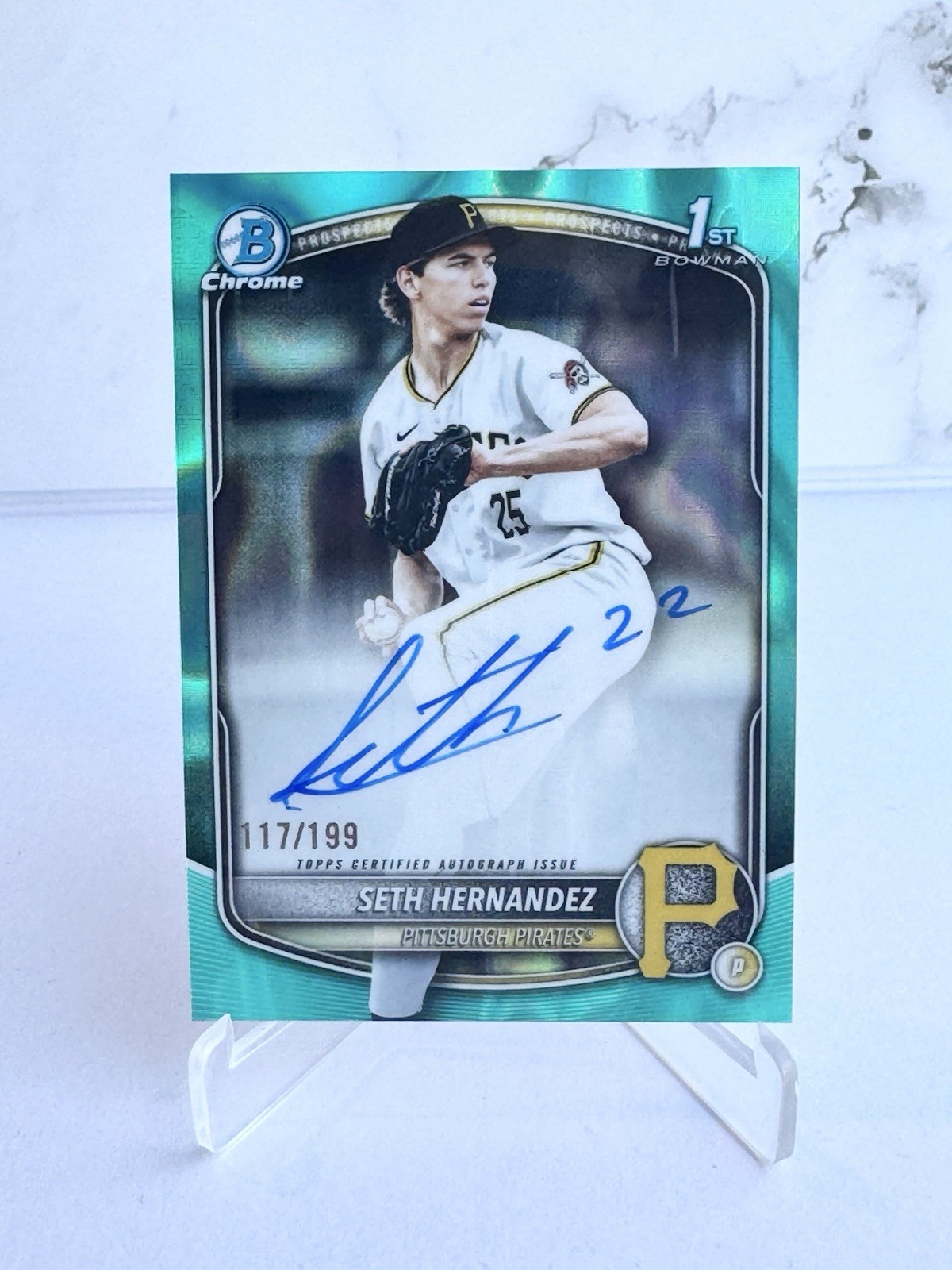 2025 Bowman Draft Seth Hernandez Chrome Auto Aqua Lava Refractor 1st #/199