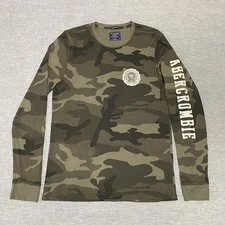 Abercrombie Fitch Shirt Men's Medium Green Camouflage Army Crest NY Y2K Vintage