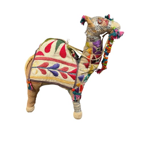 Handmade Anglo Raj Camel India Embroidered Beads Tassels Mirrorwork Fabric