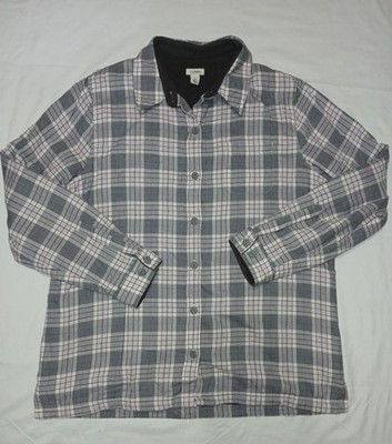 LL Bean Fleece Lined Plaud Flannel Gray Purple Size Large L Cotton Gorpcore