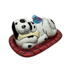 Dogzilla Butter Dish - Candice Reiter Ceramic Red Plaid White Black Spotted Dog