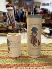 2 Vtg Holly Hobbie Blue Girl Bud Vase Happiness Is Found In Little Things 1978