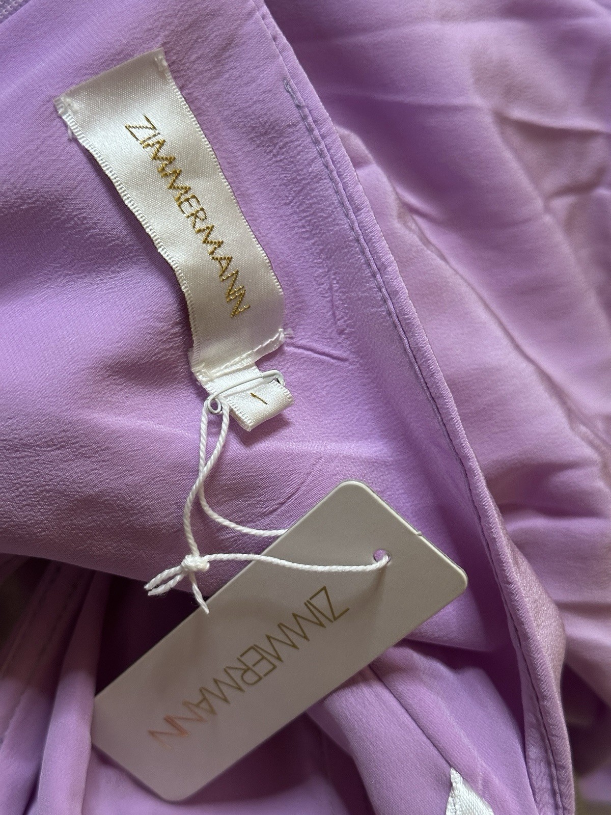 New Zimmermann Mini Dress 1 / Small Lilac Strapless 100% Silk Draped Sweetheart