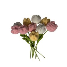 Handmade Crochet Tulip Bouquet Pink Yellow White Floral Arrangement