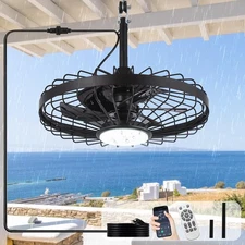 Outdoor Ceiling Fan with Light: 20 Inch Waterproof Gazebo Fans with Lights Ou...