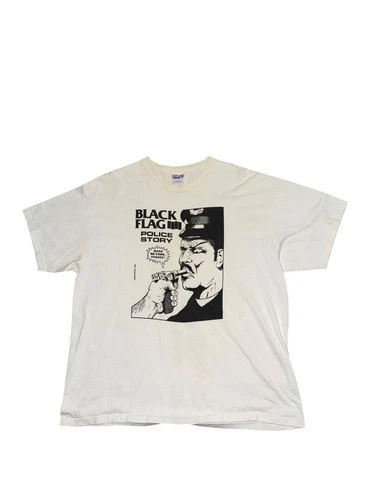 Black Flag Police Story Shirt Mens XL White Hardcore Vintage vintage concert t-shirt, vintage, size XL, single stitch, B+ condition