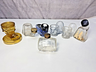 Vintage Glass Inkwells Boot Snail and Barrel Shaped SI 59