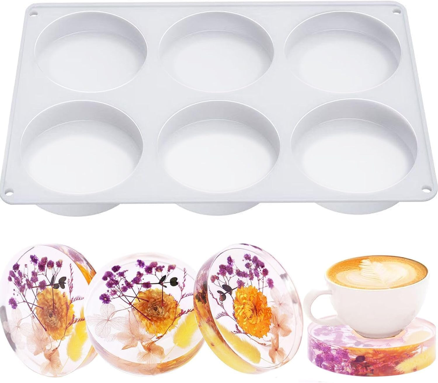 Resin Coaster Molds, 6-Cavity Silicone Coaster Molds for Epoxy Resin, Large DIY