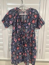 LOFT Dress Womens Small Midnight Blue Floral Full Button Front Ruffle Hem