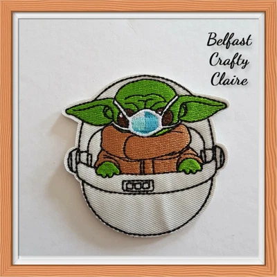 Baby Yoda Mask - Embroidered Iron / Sew on Patch - Image 1 of 2