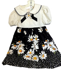 Vintage Girl's Dress w/ Big Daisy Flowers Linen Like Bodice Size 5
