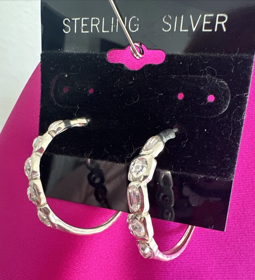 Pendientes Huggies Aro Silpada Plata Esterlina Topacio Blanco Cara NUEVO De Colección TH Foto 3 de 4