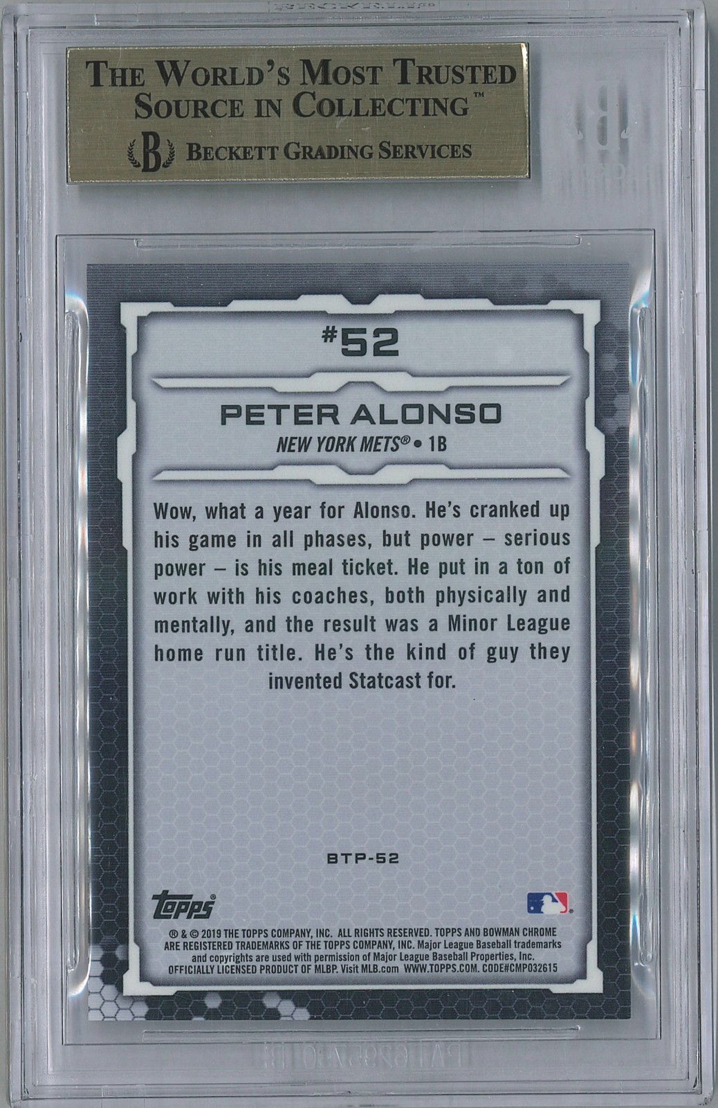 2019 Bowman Peter Alonso Orange Refractor #/25 BGS 9.5 Mets view 2