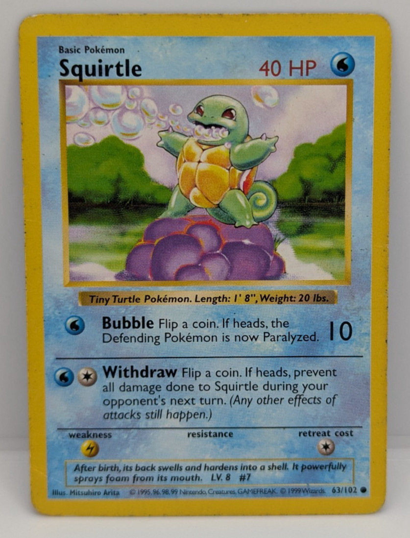 Squirtle 063/102 Base Set (Shadowless) Regular HP Pokemon