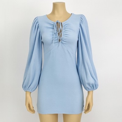 blue dress for baby girl Shirtdress MELANIE, Midi Puff Sleeves Dress in Blue main image 0
