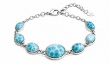 Brazalete de eslabones de piedras preciosas Larimar azul natural de plata de ley 925 para mujer