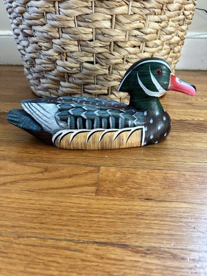 Wooden Duck Decoy Hand Carved & Painted 12 