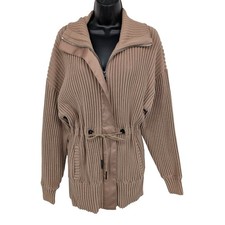 Varley Ribbed Knit Zip Jacket Drawstring Waist Cozy Oversized Athleisure Small