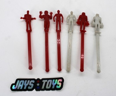 Lot of 6 Vintage Universal Mon-Stirs Swizzle Sticks red and White