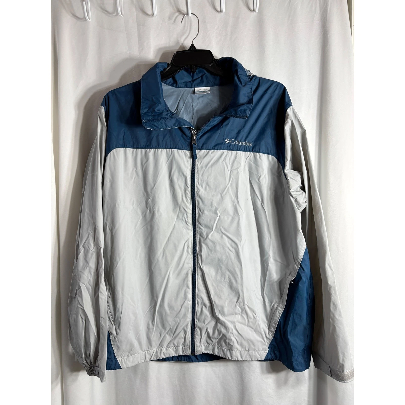 Columbia Men's Full Zip Hooded Windbreaker Jacket Blue Gray XL