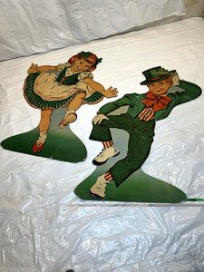 2 Vtg St Patrick's Day Lad Lass Dancing DENNISON USA DieCut Paper Decoration 16"