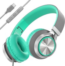 Wired Over Ear Headphones Mic Volume Control Lightweight Foldable 3.5mm Black