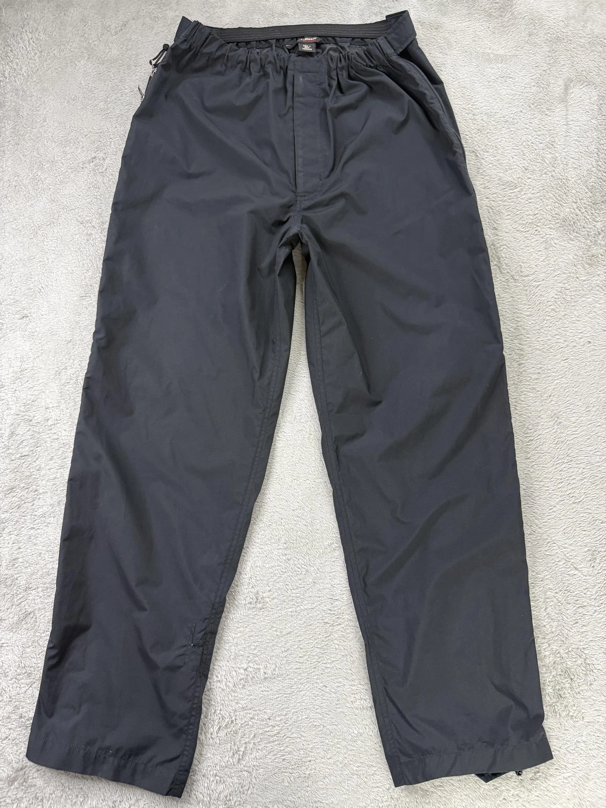 LL Bean Pants Mens Medium Black Nylon Rain Side Zip Hiking Outdoor Lined