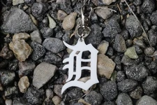 Old English D Keychain – Detroit Pride Gift, Backpack Charm, Blue & White