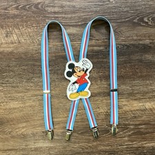 VTG 80s Walt Disney Company Mickey Mouse Kids Suspenders Retro Blue Red Stripe