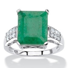 5.65 TCW Emerald-Cut Genuine Emerald  White Topaz Ring in .925 Sterling Silver