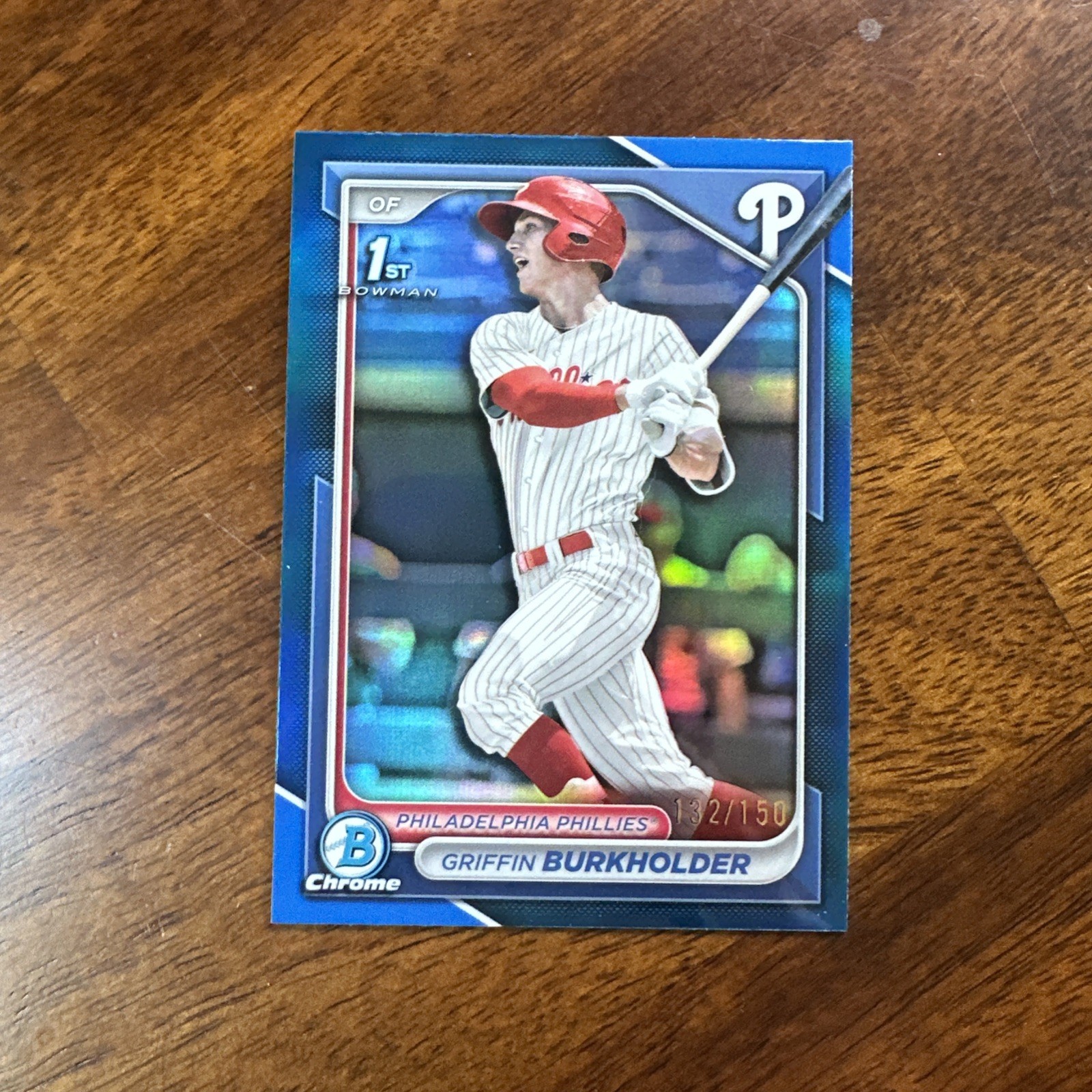 Griffin Burkholder 2024 Bowman Draft Chrome 1st Blue Refractor /150 Phillies RC